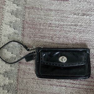 Black Coach Patent Leather Wristlet with Turn-Lock Front Pocket